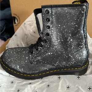 Dr Martens 1460 black metallic paint splatter suede.
